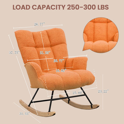 SAETSFEG Nursery Rocking Chair Teddy, Upholstered Glider Rocker with High Backrest, Comfortable Stylish Accent Armchair with Padded Seat for Living Rooms, Bedrooms, Offices, Colorful
