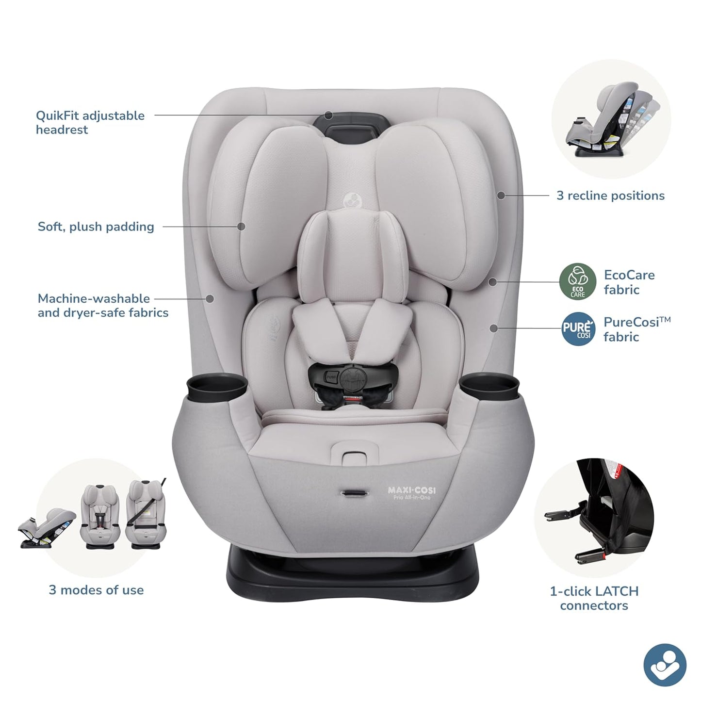 Maxi-Cosi Pria All-in-One Convertible Car Seat, Infant to Toddler Car Seat, Easy-Install Harness, Machine-Washable Cover, 5-100 lbs, Sea Shadow