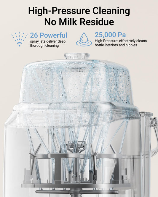 Bear Bottle Washer Pro, Baby Bottle Washer and Sterilizer and Dryer - All in One Machine for Bottles, Pump Parts & Baby Essentials with 90 Detergent Tablets - Effortless, Time-Saving