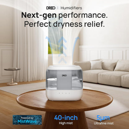 Dreo Humidifiers for Bedroom, 4L Top Fill for Large Room, 36H Runtime, 28 dB Quiet Supersized Cool Mist Air Humidifier for Baby Nursery, Plants, Indoor, Night Light, Easy to Clean & Fill, White