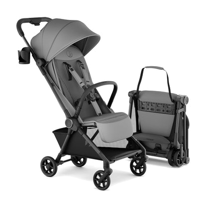 Mompush Nexis Carbon Travel Stroller, Ultra-Lightweight 11.5 lbs, Compact & Airplane Carry-On Approved, One-Second Auto-Fold, One-Hand Full Recline, from Birth to 50 lbs, JPMA Certified, Black