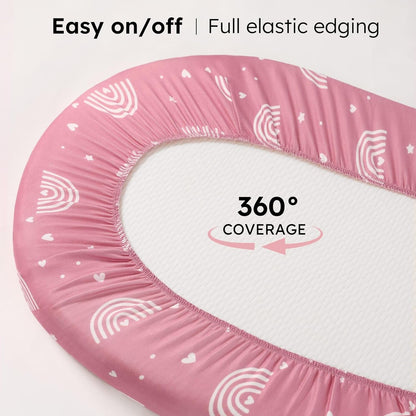 Baby Bedside Bassinet Sheets Girl, 33”x20” Compatible with Baby Delight Dream On Me & Most Rectangle Bedside Sleeper Bassinet Mattress, Super Soft Microfiber Pink Butterfly Flower