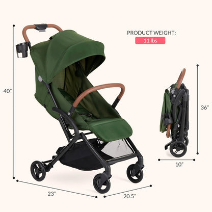 Dream On Me Rio Glide Ultra-Light Compact Stroller, One-Hand Self-Standing Fold, Adjustable Backrest & Footrest, 5-Point Harness, Cup Holder, Suspension Wheels with Storage Basket - Forest Green