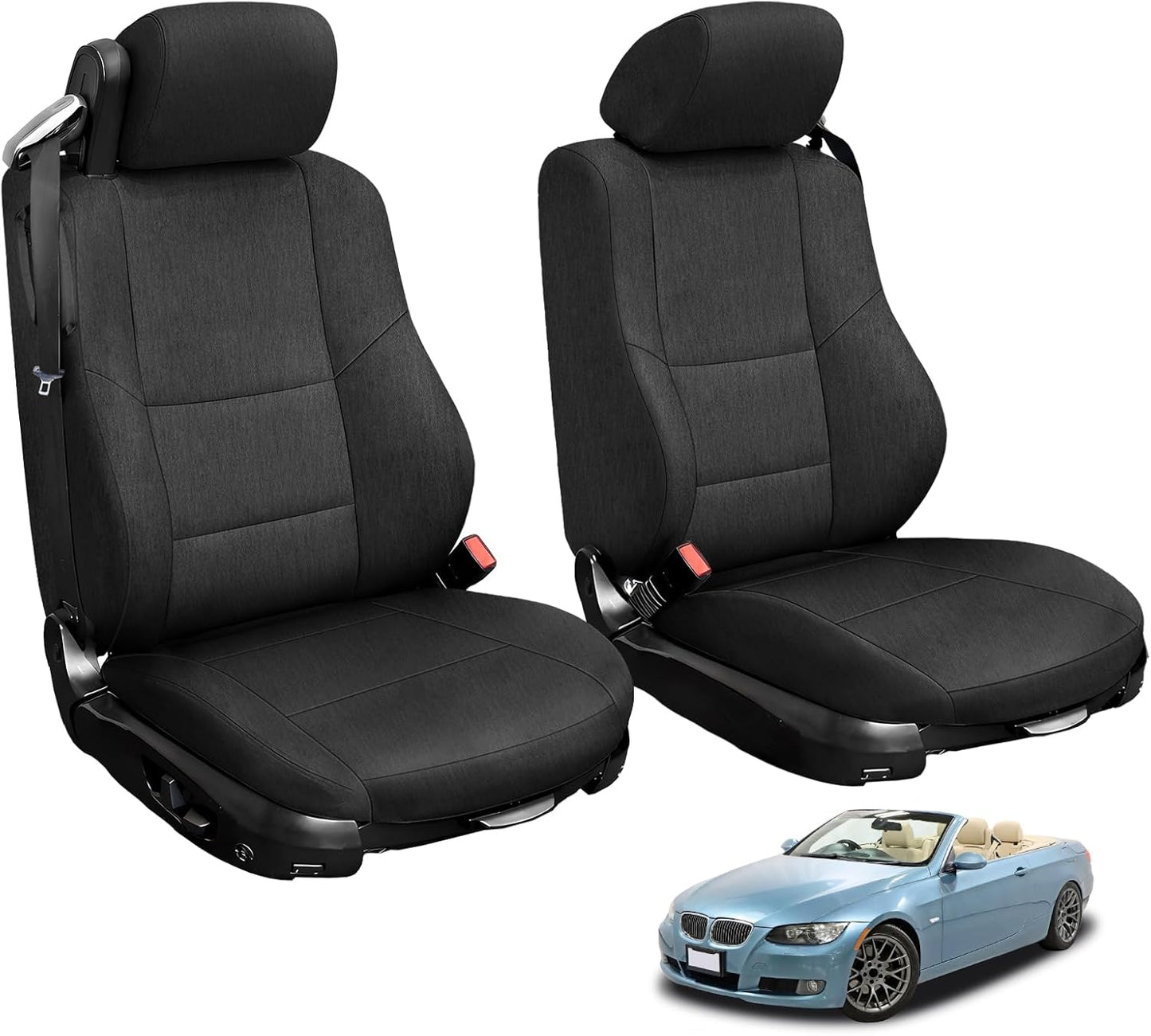 Front Seat Covers Compatible with 2000-2014 BMW 3 Series Convertible 320CI/323CI/325CI/330CI Standard, Heavy Duty Cationic Linen Fabric Seat Protector