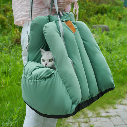 Convertible Pet Car Seat and Carrier, Cat Carrier Pouch, Portable Travel Bed for Cats and Small Dogs,Dog Car Seat for Small Dogs,Winter Warm cat Carrier Backpack