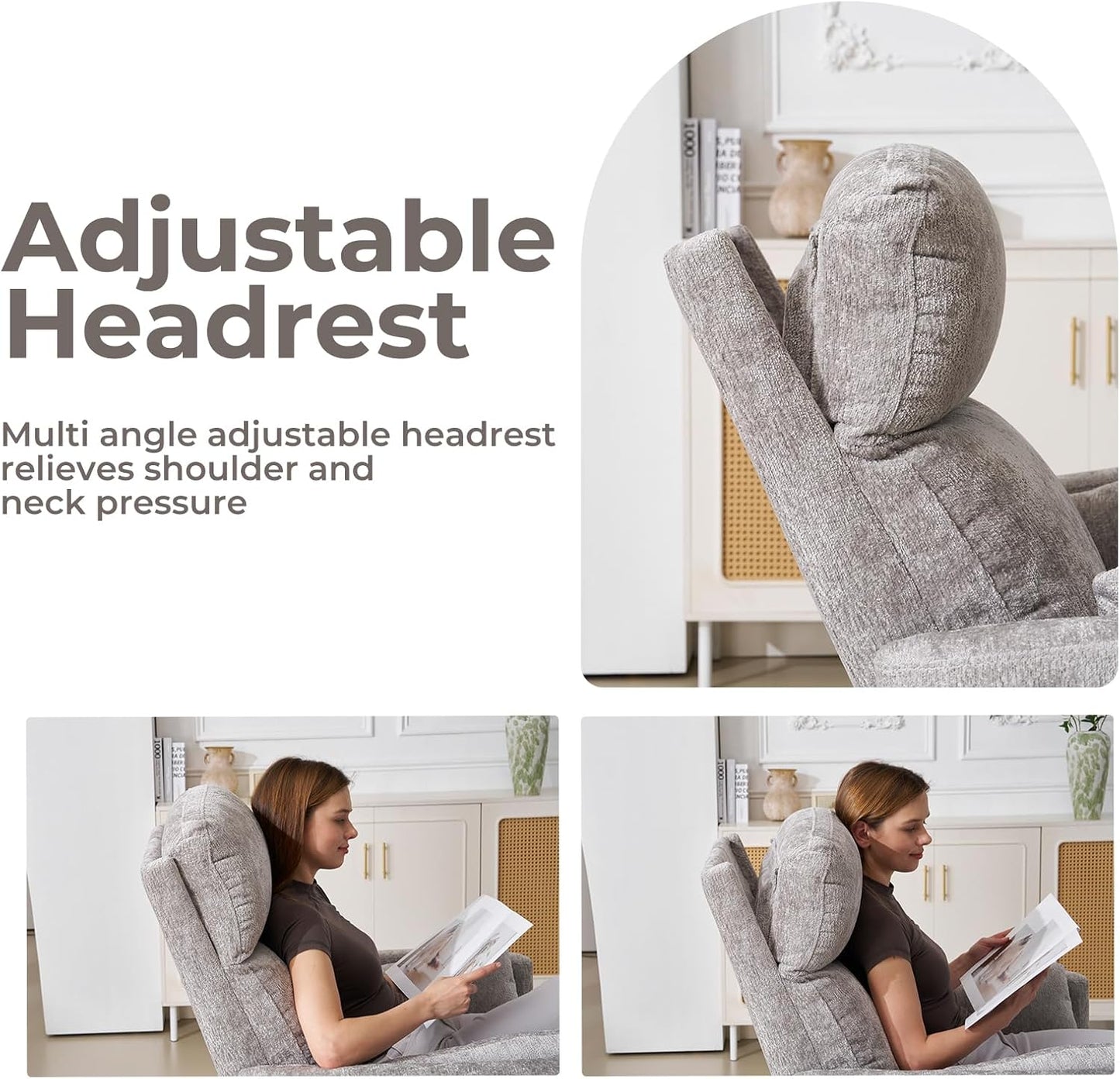 Oversized Swivel Recliner Chair with Massage and Heat, Rocking Chair Nursery with Adjustable Headrest, Rocking Chair Nursery Glider Chairs with 2 Pillows, Glider Rocker Recliner, White