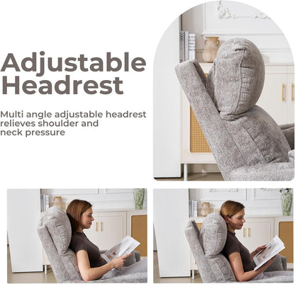 Oversized Swivel Recliner Chair with Massage and Heat, Rocking Chair Nursery with Adjustable Headrest, Rocking Chair Nursery Glider Chairs with 2 Pillows, Glider Rocker Recliner, White