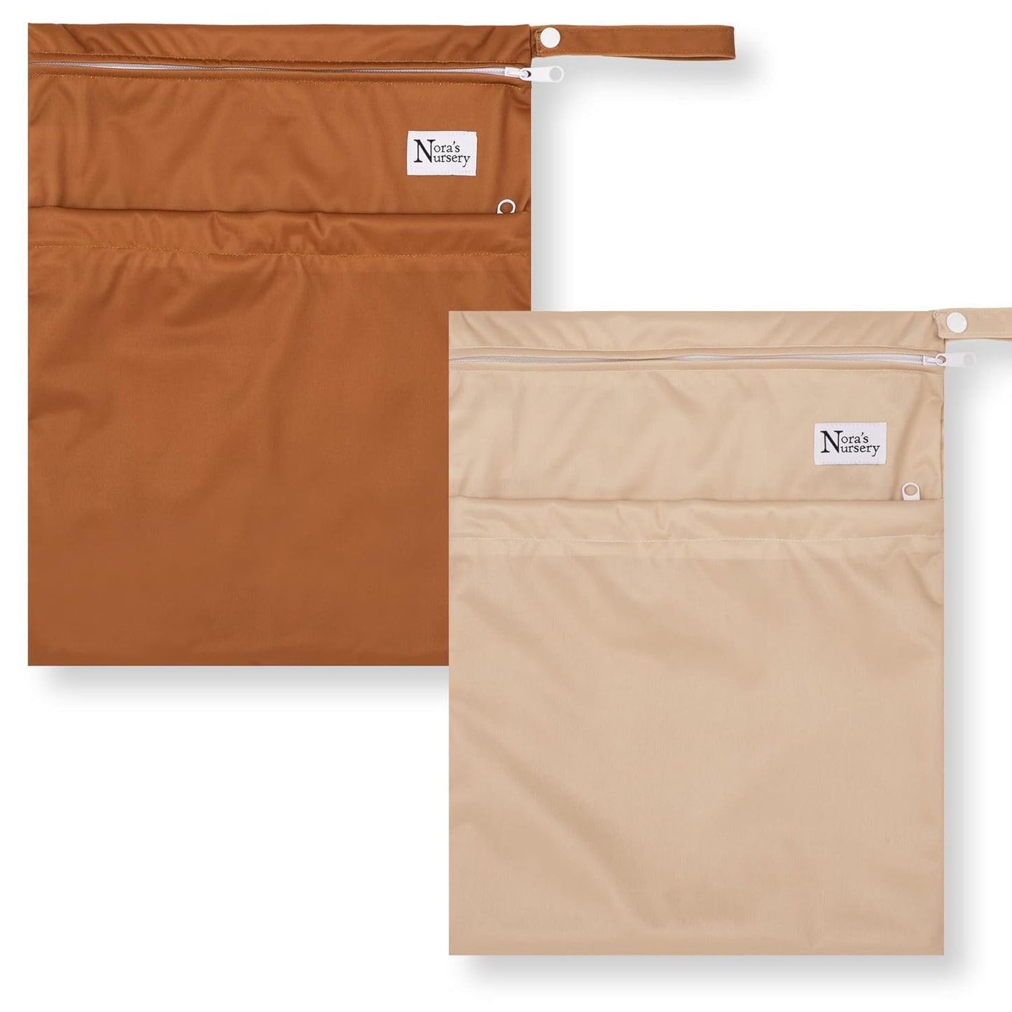 Nora's Nursery Reusable Wet Dry Bag for Cloth Diapers, Washable Pod with Large Zipper Opening, 2-Pack Waterproof Diaper Pods with Detachable Snap, Wet Bags for Cloth Diapers