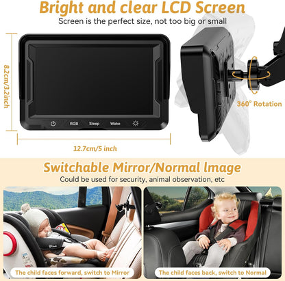 Wkzay Baby Car Camera 2-Pack – HD 1080P, 150° Wide Angle, Night Vision, Adjustable LED Light, Easy Installation, Infant Safety, Rear Seat Monitoring for Car Travel