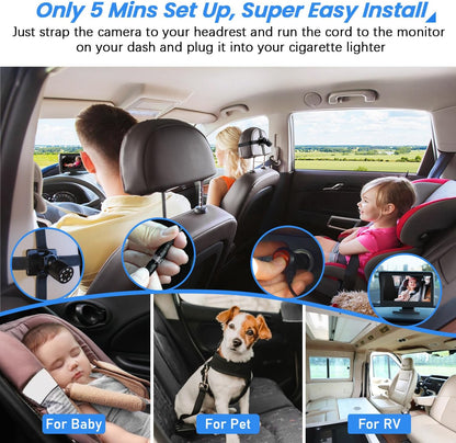 FEISIKE Car Baby Camera, 4.3'' HD Infrared Night Vision Function Baby Car Camera Display, Backseat Camera for Kid with 150° Wide View & 360° Rotatable Easy Installation in 5 Mins Rear Facing Mirrors