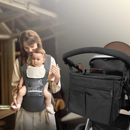 Miracle Baby Stroller Organizer Bag for Mom,Universal Stroller Storage Caddy Diaper Bag- Compatible with Most Stroller - Multifunctional Larg(Grey Star)