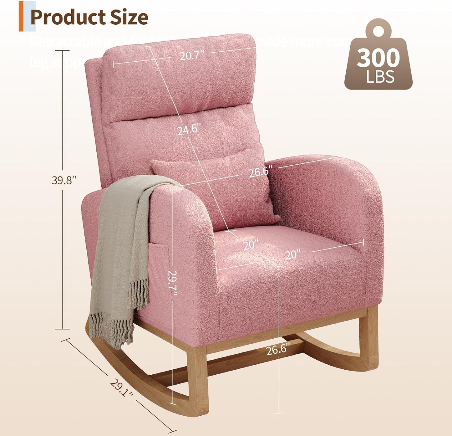 Modern Nursery Rocking Chair, Upholstered Glider Rocking Chair for Living Room, Comfortable Rocker Recliner with Side Pocket, Rocker Glider for Bedroom, Nursing Room