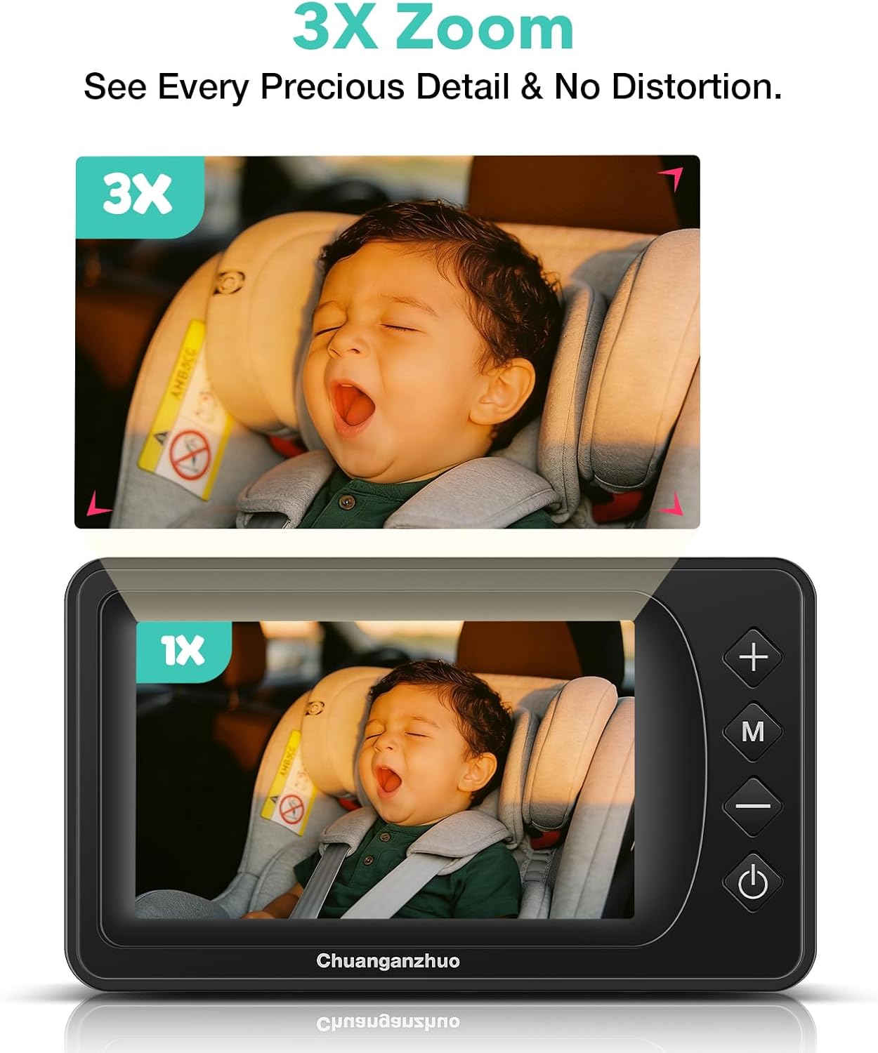 5'' Baby Car Camera with NO.1 Night Vision, USB Powered, Mirror/Normal Mode, 1080P IPS Crystal-Clear Car Baby Monitor With Brightness Setting & 3X Zoom, infant Backseat Camera, S100U, 5inch Black