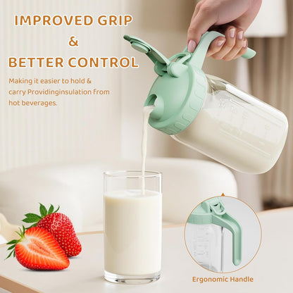 OneDream Breast Milk Pitcher 32oz Glass Pitcher with Lid, Formula Pitcher Leakproof Drip-Free Spout, Wide Mouth Mason Jar Pitcher for Easy Pouring, Dishwasher Safe Breastmilk Storage Pitcher