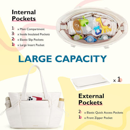 mommore Diaper Bag Tote with Stroller Organizer Puffer Bag Large Capacity Baby Bag with Changing Pad for Travel, Hospital
