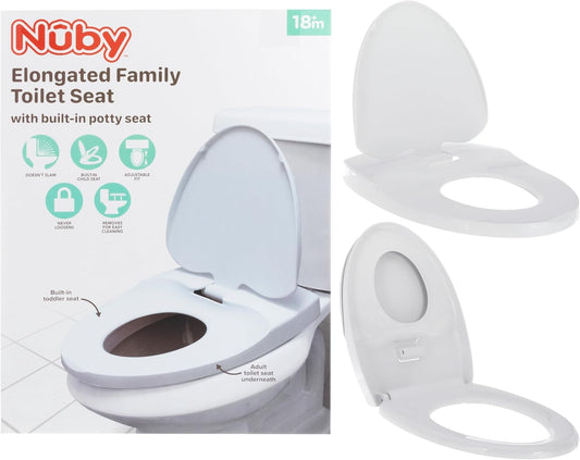 Nuby Family Toilet Seat - Built-in Potty Training Toilet Seat - Fits All Elongated Toilets - Secure and Wiggle-Free - Easy to Install and Remove
