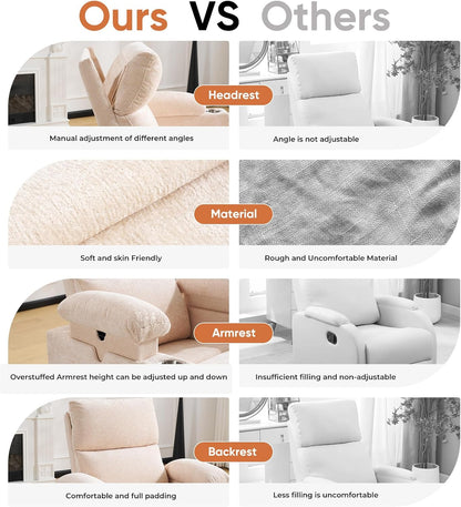 Rocking Chair Nursery with Adjustable Armrests, Electric Glider Recliner Nursing Chair for Breastfeeding, Power Swivel Recliner Chairs with Massage and Heat, Adjustable Headrest , FSC Certified, White
