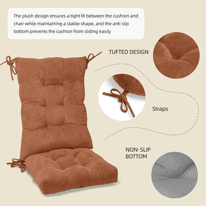 Millsilo Rocking Chair Cushions 3-Piece Set with Neck Pillow, Indoor Rocker Comfortable Tufted Non-Slip Pads with Ties, High-Density Foam Cushion for Adirondack Glider Chair, Orange, 52 x 19 x 4 Inch