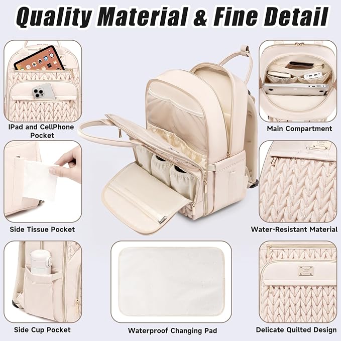 Tealari Diaper Bag Backpack,Stylish Baby Diaper Bag,Waterproof Travel Diaper Backpacks Baby Bags with Changing Pad,Stroller Straps,Insulated Pockets (Beige)