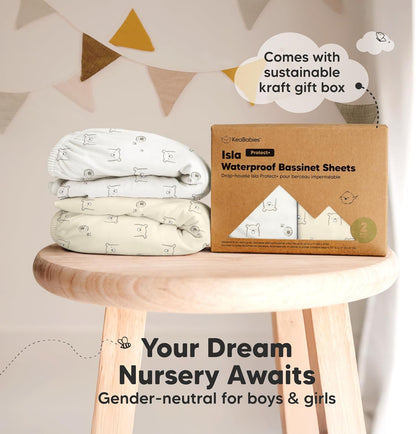 2-Pack Baby Bassinet Sheets Girl, Boy - 33x17 Viscose Derived from Bamboo Bedside Mattress Fitted Bassinet Sheets, Compatible with Halo Bassinest Swivel Sleeper, Baby Delight, Graco (Pecan)