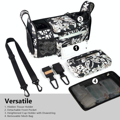 TOPDesign Universal Baby Stroller Organizer, Stroller Caddy with Detachable Mesh Bag & Heightened Insulated Cup Holders & Non-Slip Secure Hooks Accessories, Fits Most Strollers (Checkerboard) - Colors A