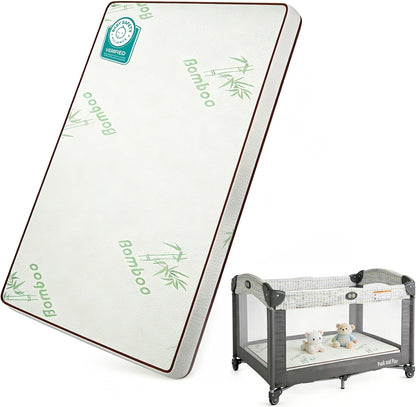 Pack and Play Mattress 38"x26" Playard Baby Pad for Pack n Play, No Gap Safer 3D Piped Edge, 1.5" Thick Medium Firm, Breathable Waterproof Washable Cover, White