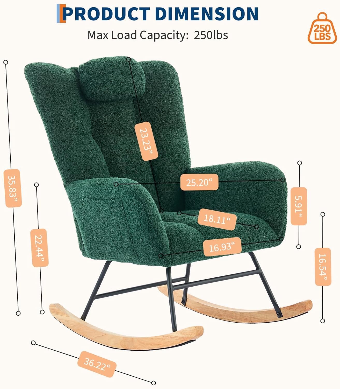 Teddy Glider Rocker, Nursery Nursing Chair for Adults, Compact Space-Saving Rocking Chair for Living Room, Bedroom & Small Spaces,Brown