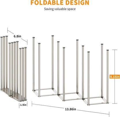 Foldable Baby Bottle Drying Rack-10 Poles Water Bottle Organizer for Cups,Travel Mugs,Silicone Bags- Collapsible Stainless Steel Bottle Rack Dryer (Silver)