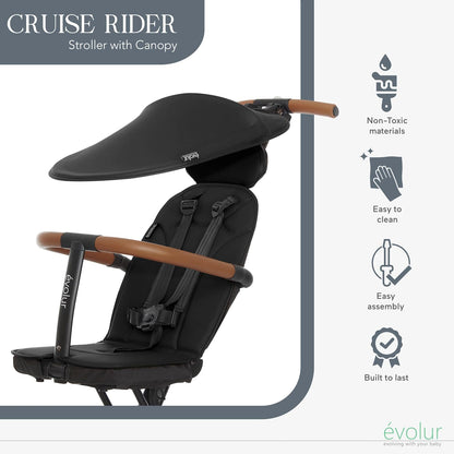 Evolur Cruise Rider Stroller with Canopy, Lightweight Umbrella Stroller with Compact Fold, Easy to Carry Travel Stroller - Cognac