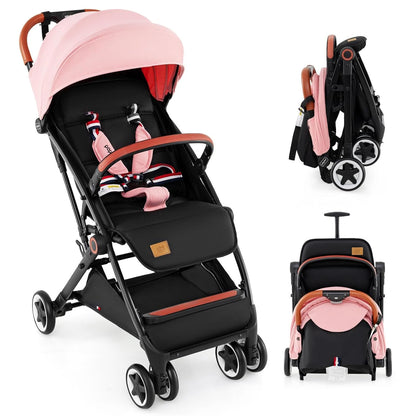 HOMGX Lightweight Baby Stroller, Compact Travel Stroller w/Ergonomic Seat, Spacious Basket, Adjustable Backrest, Oversized Canopy, Infant & Toddler Umbrella Stroller for Airplane, Travel (Black)