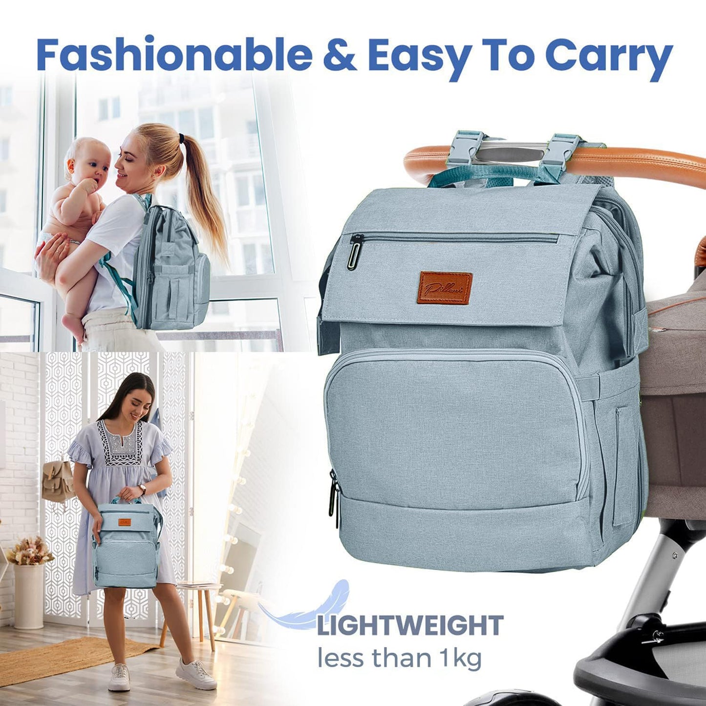 PILLANI Baby Diaper Bag Backpack - Large Waterproof Travel Diaper Bag for Boys & Girls, 16 Organizer Pockets with Changing Pad, Insulated Bottle Pockets & Stroller Straps, Baby Shower Gifts, Dinosaur