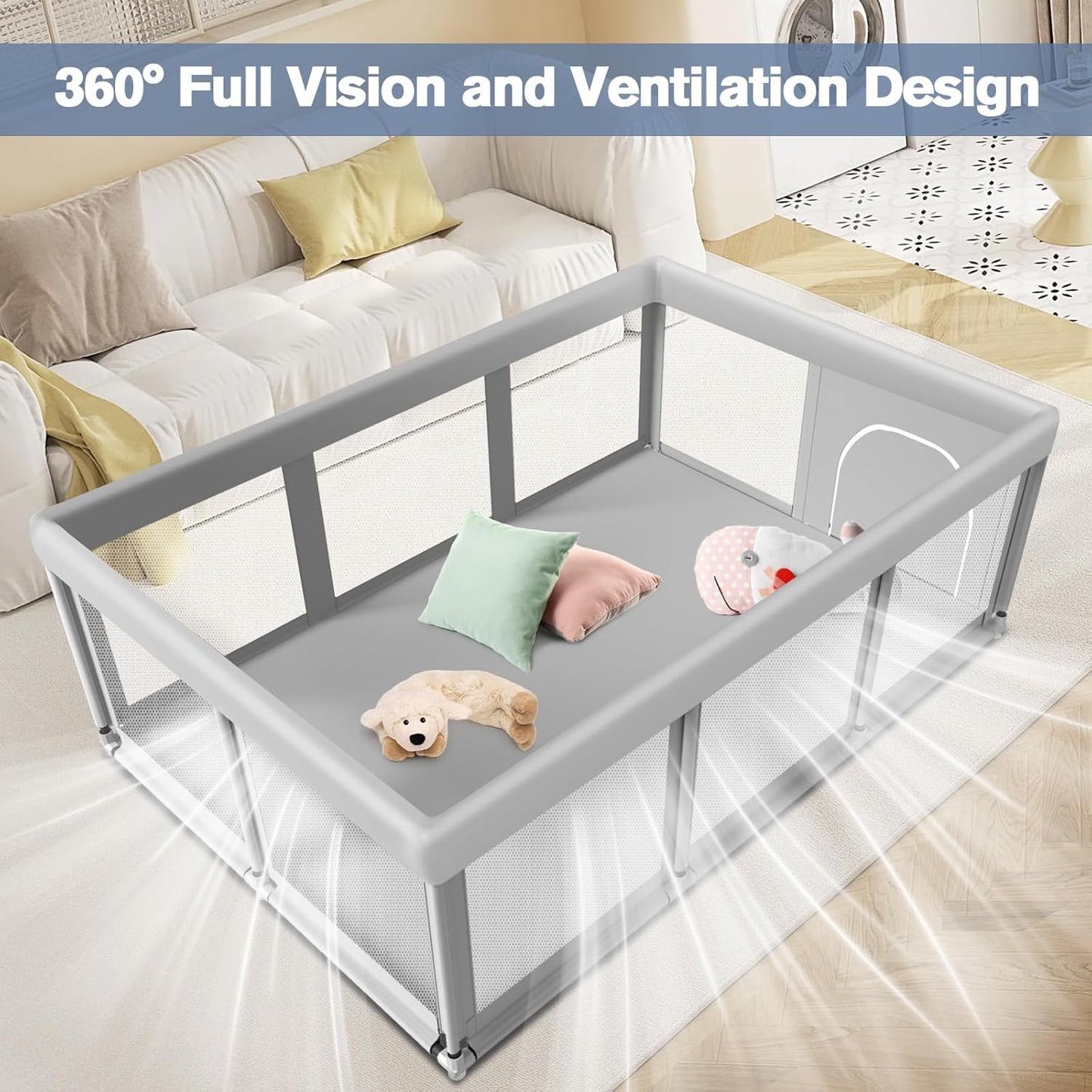 Large Baby Playpen for Babies and Toddlers, Playpen 74×50, Large Baby Play Yards Indoor & Outdoor, Sturdy Safety Baby Play Pen with Soft Breathable Mesh, Toddlers Activity Center with Anti-Slip Base