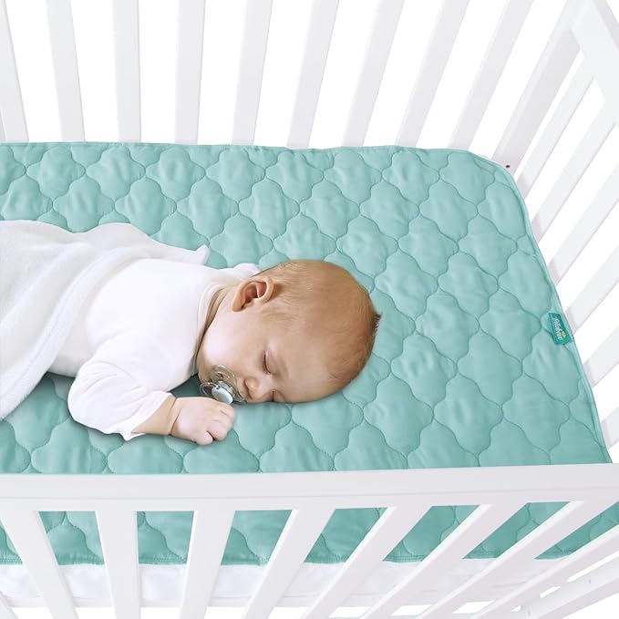Waterproof Crib Mattress Protector Pad 28" x 52",Non-Slip & Absorbent Mattress Pad for Baby Standard Crib/Bed, Quilted Machine Washable Aqua