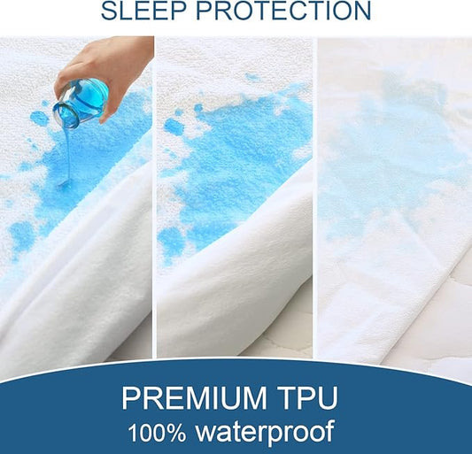 King Size Mattress Cover Protector 100% Waterproof Noiseless Mattress Topper Pad Bed Sheets Fitted up to 18'' Breathable Terry Ultra Soft & Skin-Friendly Mattress Protector King Machine Wash
