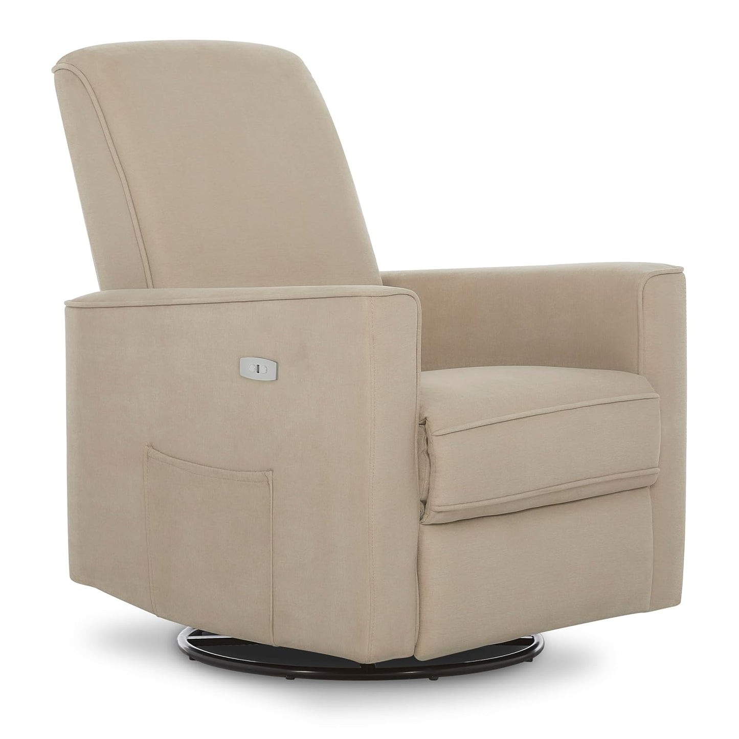 Evolur Harlow Upholstered Power Glider Recliner with USB Charging – Rocking & 275° Swivel with Smooth Glide – Greenguard Gold & FSC Certified – Modern Nursery and Living Room Chair in Light Sand