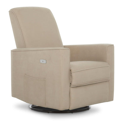Evolur Harlow Upholstered Power Glider Recliner with USB Charging – Rocking & 275° Swivel with Smooth Glide – Greenguard Gold & FSC Certified – Modern Nursery and Living Room Chair in Light Sand