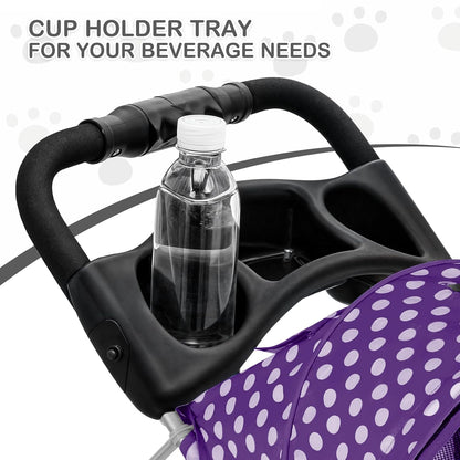 MoNiBloom Foldable Pet Stroller with Weather Cover, 3 Wheels Pet Strolling Cart for Small/Medium Dogs and Cats with Storage Basket and Cup Holder, Breathable and Visible Mesh for All-Season, Black