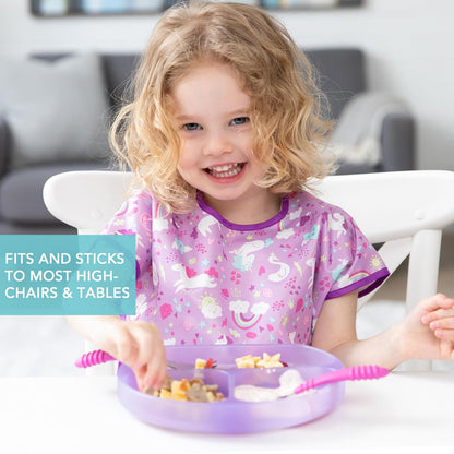 Bumkins Toddler and Baby Suction Plate, Divided Grip Dish for Babies and Kids, Baby Led Weaning, Feeding Supplies, Sticks to Tables and Highchairs, Platinum Silicone, for Chidren 6 Months, Gray