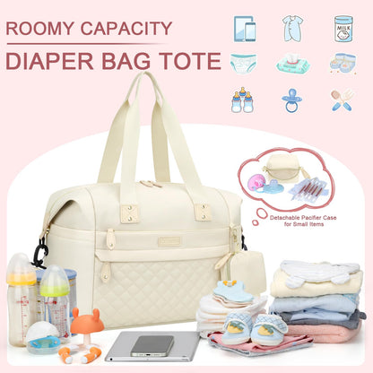 Pritent Diaper Bag Tote - Diaper Baby Bags with Pacifier Case, Shoulder Straps, Stroller Clips, Waterproof Large Mommy Maternity Travel Baby Bag for Mom and Dad, Green, Medium