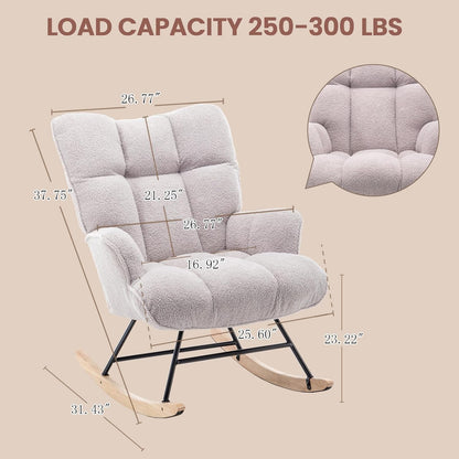 SAETSFEG Nursery Rocking Chair Teddy, Upholstered Glider Rocker with High Backrest, Comfortable Stylish Accent Armchair with Padded Seat for Living Rooms, Bedrooms, Offices, Colorful