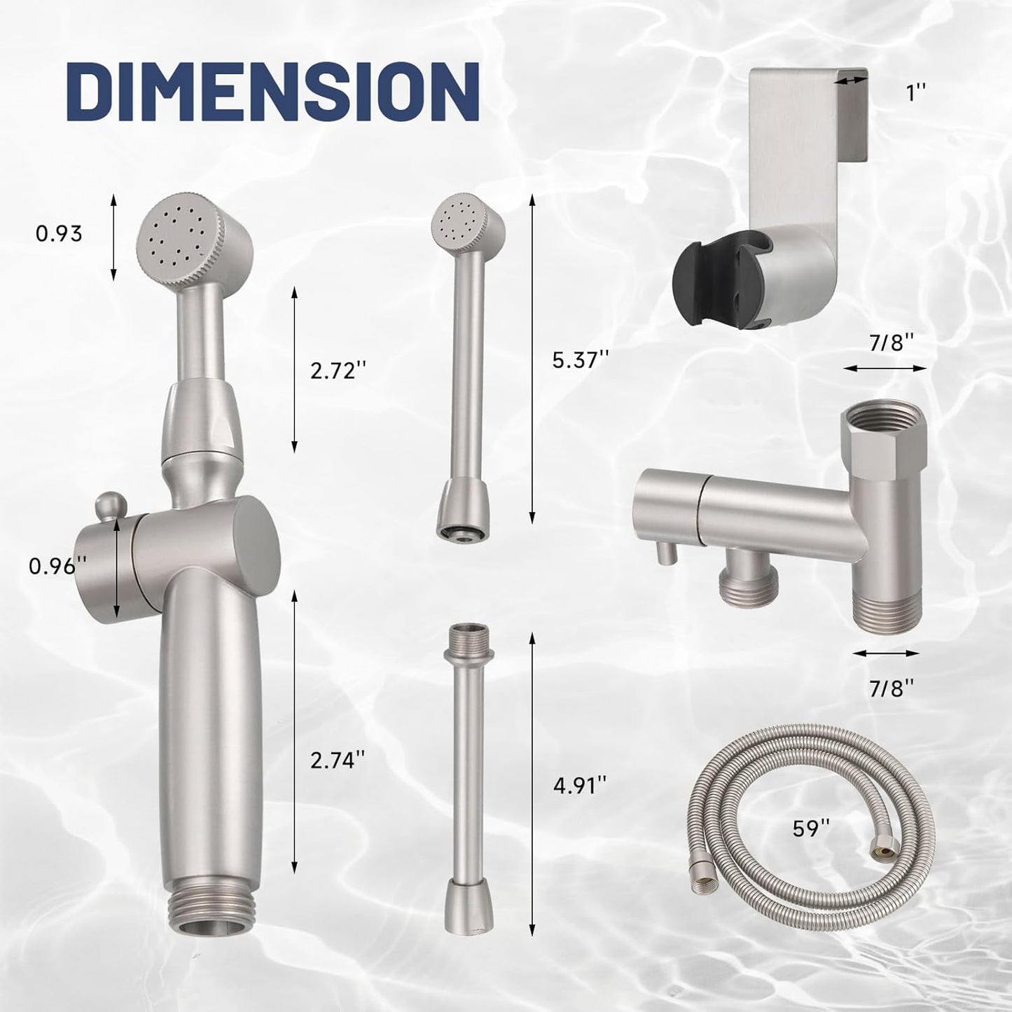 Chrome Handheld Bidet Sprayer for Toilet with Bidet Hose Brass Cloth Diaper Sprayer Bathroom Toilet Attachment for Feminine Wash, Wall Mount or Toilet Mount