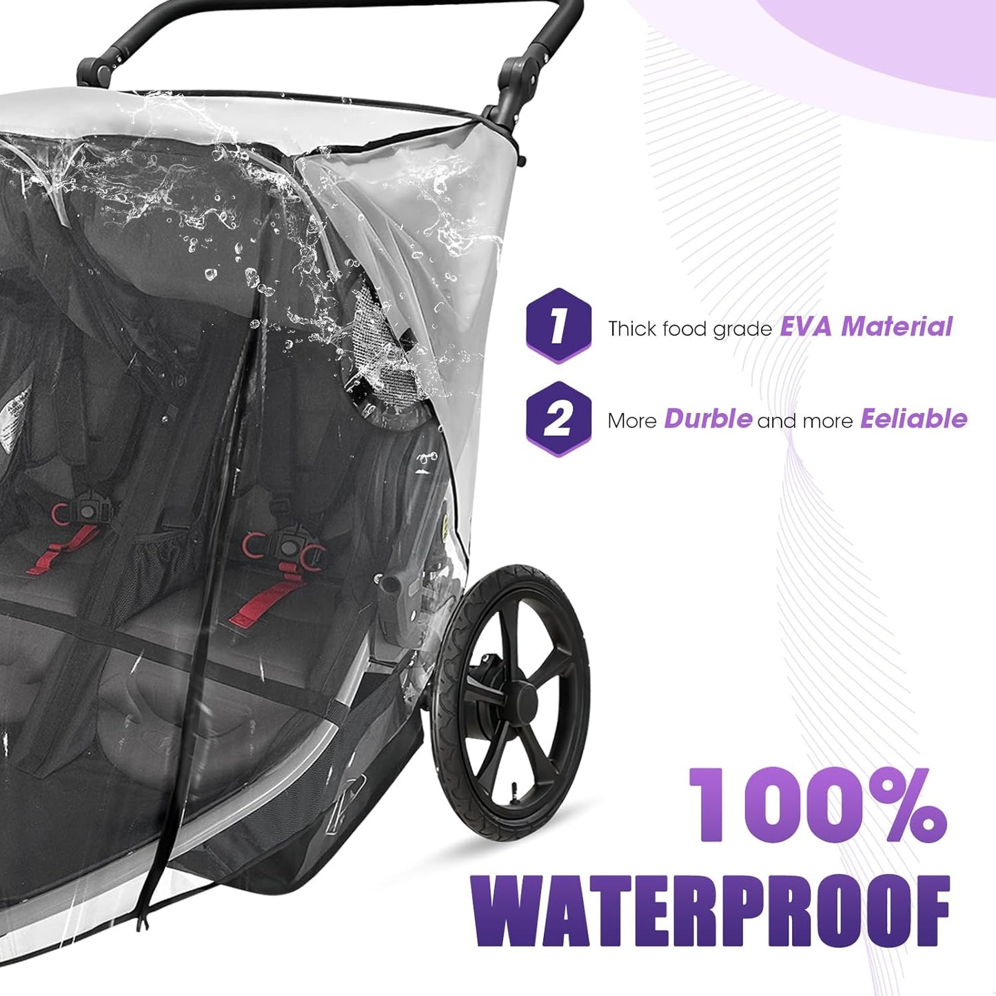 Stroller Rain Cover Compatible with BOB Gear Duallie Strollers, Weatherproof, Protect from Rain Sun Dust（(Jogger not Included)）