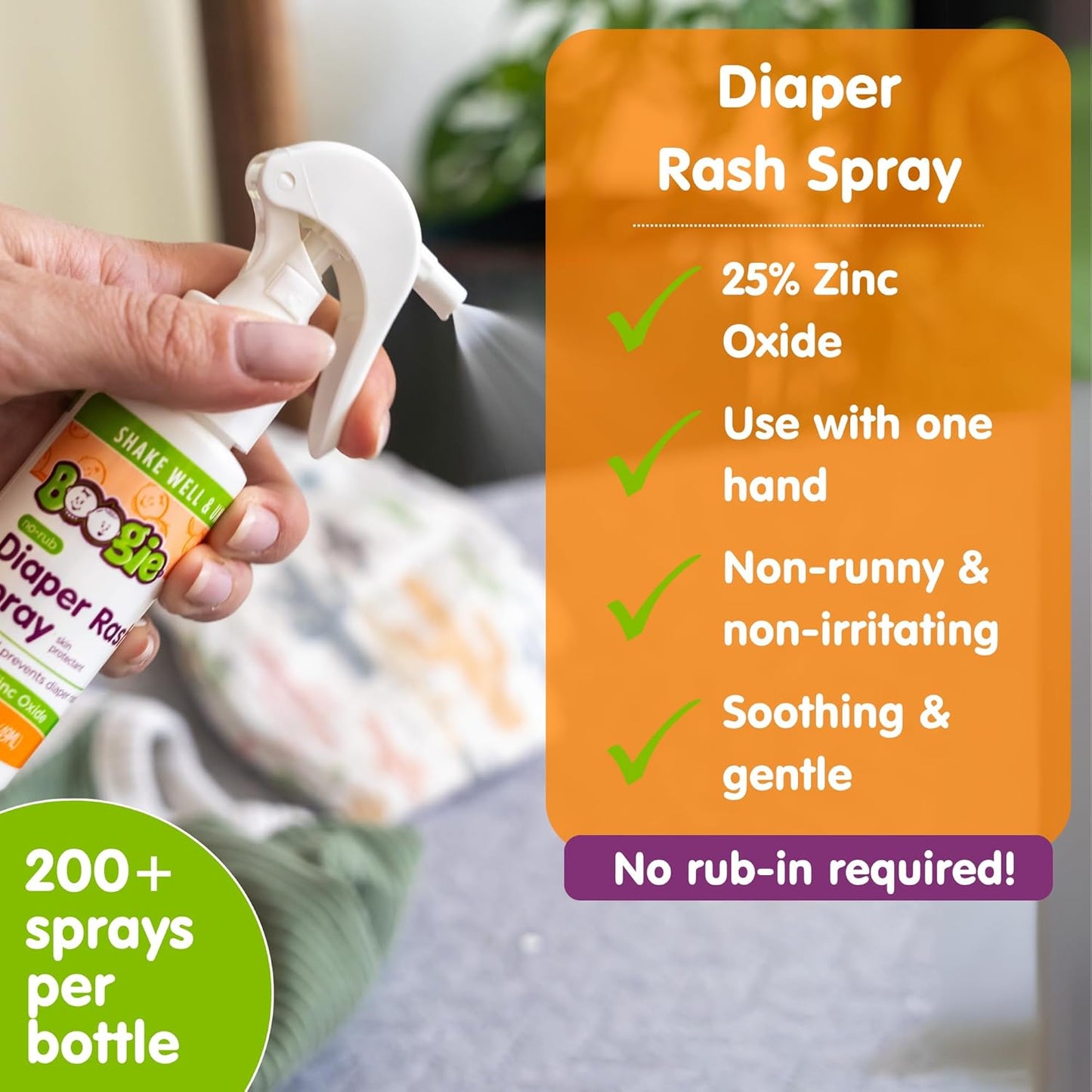 Boogie Diaper Rash Cream Spray for Baby, Travel Friendly No-Rub Touch Free Application for Sensitive Skin, Over 200 Sprays per Bottle, 1.7 oz (Pack of 1)