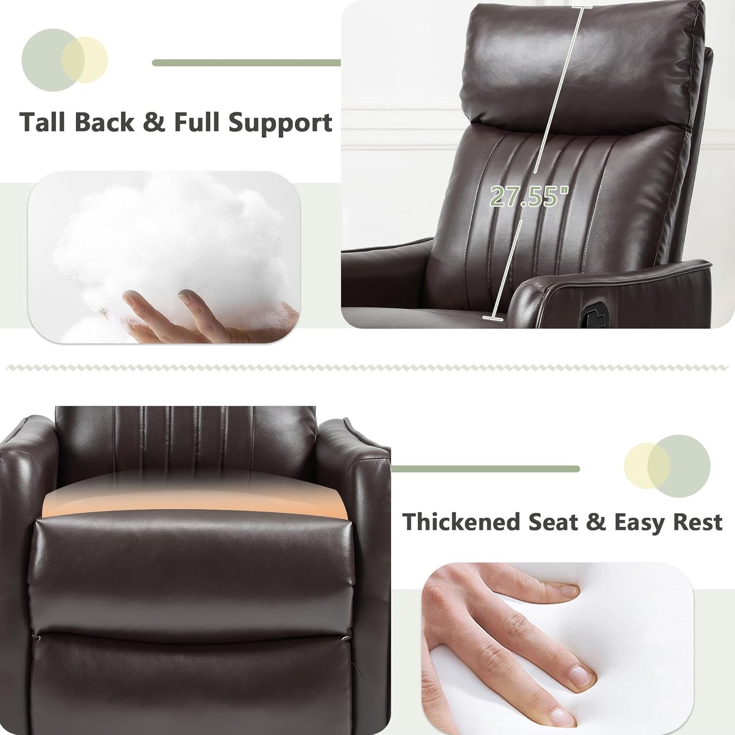cinkehome Swivel Rocker Recliner, Glider Rocker Recliner Chair for Nursery, Manual Reclining Chair with Heated Massage, Small Spaces, Living Room, Khaki Chenille