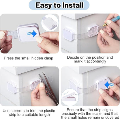 10-Pack Adhesive Baby proofing Strap Locks, Child Proof Cabinet Latches for Drawers, Microwave, Oven, Trash Can, Refrigerator, Toilet Lid, Adjustable No Drilling Need
