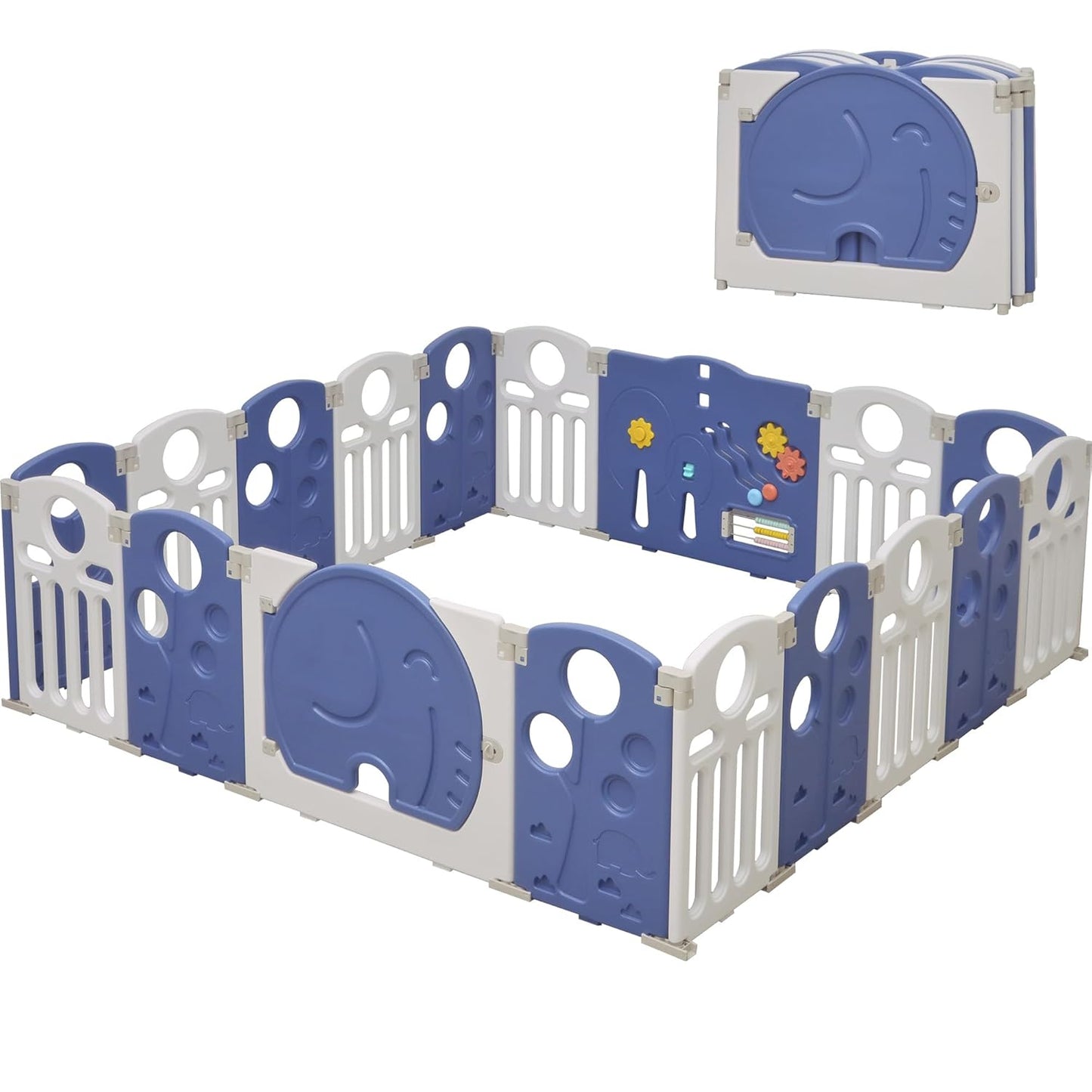 Baby Playpen, 14-Panel Foldable Play Pen for Babies and Toddlers, Indoor Outdoor Baby Fence with Sensory Play Panel, Adjustable Shape Activity Play Center, Portable & Easy Assemble