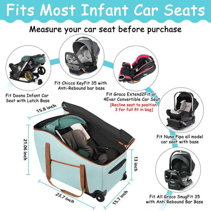 SCTEL Infant Car Seat Travel Bag Fit Doona Car Seat Stroller and Base, Chicco Keyfit 35 and Base, Doona Travel Bag with Wheels, Padded Car Seat Bags for Air Travel, Nuna Travel Bag with Zipper Pocket
