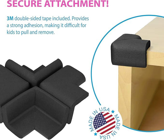 KidKusion 4-Piece Safety Corner Cushion, Black, Child Proofing Corner Guard, Made in USA, Child Safety, Home Furniture Safety Bumper, Baby Proof Table Protector, 4 Count (Pack of 1)