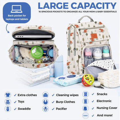 PILLANI Baby Diaper Bag Backpack - Large Waterproof Travel Diaper Bag for Boys & Girls, 16 Organizer Pockets with Changing Pad, Insulated Bottle Pockets & Stroller Straps, Baby Shower Gifts, Dinosaur