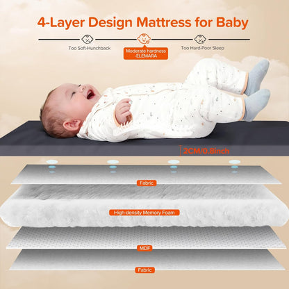ELEMARA Wide Baby Bassinet Bedside with Diaper Changer,Long Next to Bed Crib with Mattress,Sheet,Music, Playpen Travel Bed with Storage (3 in 1 Baby Bassinet, 3 in 1 Full)